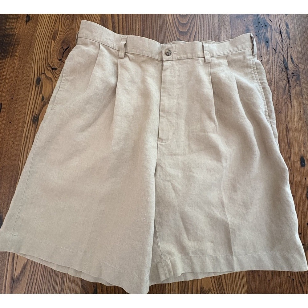 Jos. A. Bank Shorts Mens 36 Beige Linen Pleated Chino Traveler Collection Casual